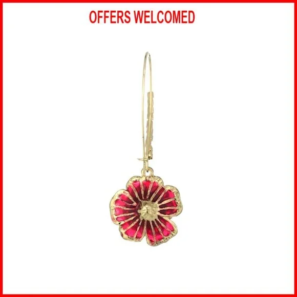 Gold-Tone Floral Drop Earrings with Crystals, Lightweight Hypoallergenic - Picture 4 of 4